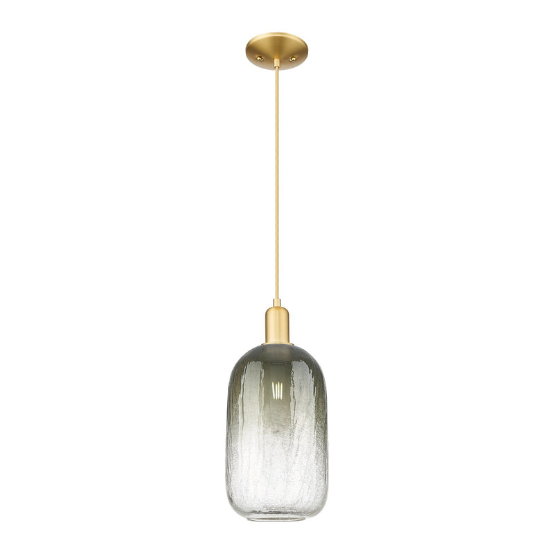 Innovations Brookhaven Cloche 7in 1-Light Mini Pendant | Industrial Satin Gold Steel and Slate Glass | Kitchen Island & Dining | Model 716-1P-SG-G482-7SL