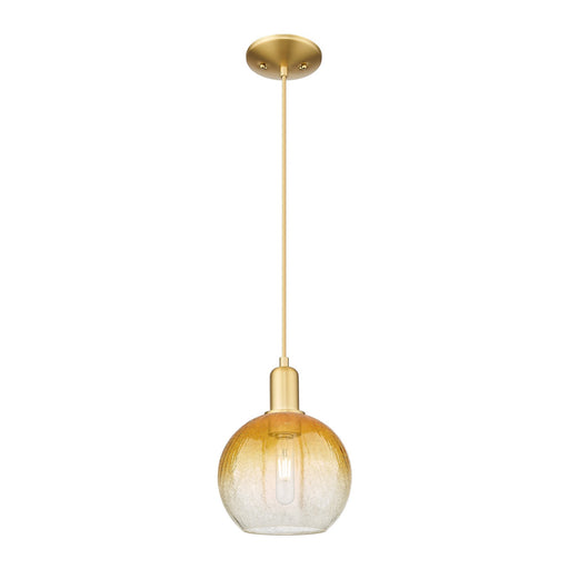 Innovations Brookhaven Globe 8in 1-Light Mini Pendant | Industrial Satin Gold Steel and Amber Glass | Kitchen Island & Dining | Model 716-1P-SG-G483-8AM