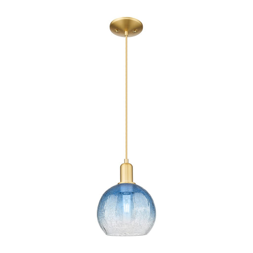 Innovations Brookhaven Globe 8in 1-Light Mini Pendant | Industrial Satin Gold Steel and Sapphire Blue Glass | Kitchen Island & | Model 716-1P-SG-G483-8SB