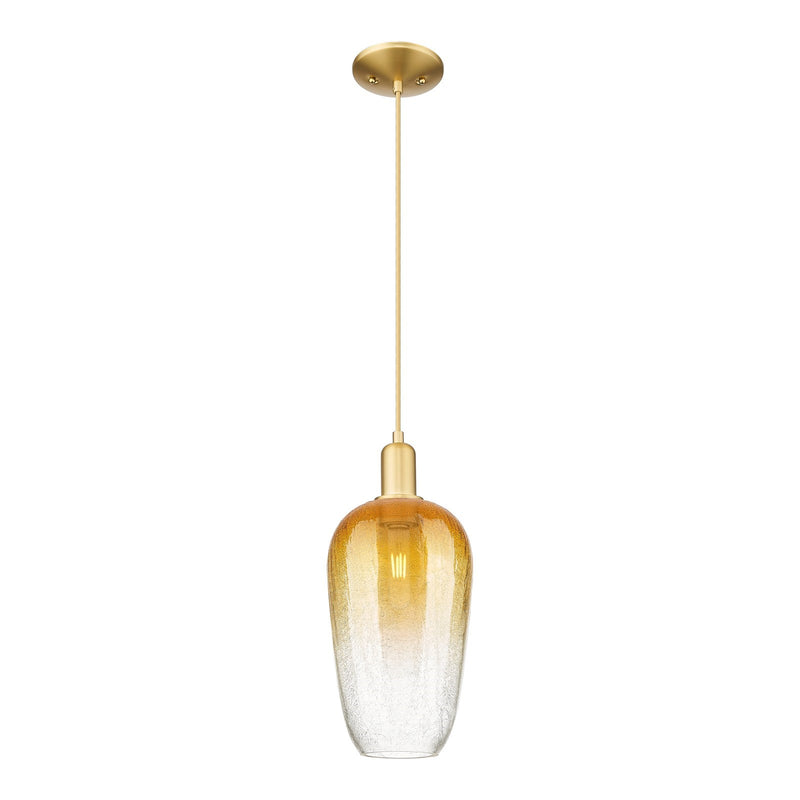 Innovations Brookhaven Flute 7in 1-Light Mini Pendant | Industrial Satin Gold Steel and Amber Glass | Kitchen Island & Dining | Model 716-1P-SG-G484-7AM