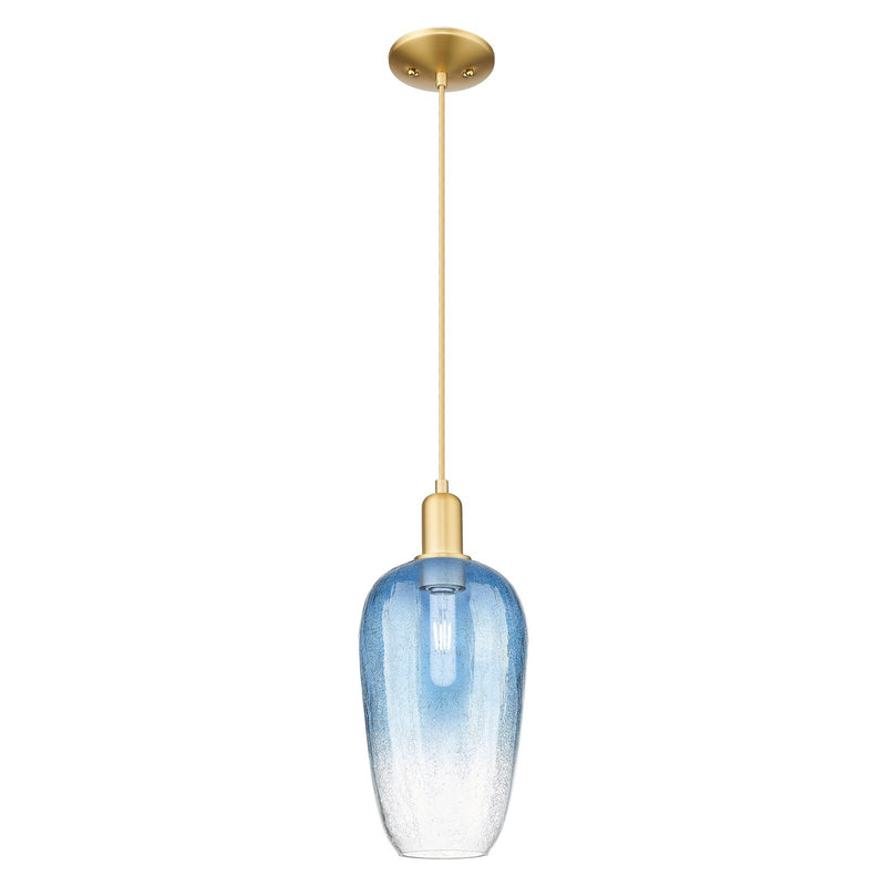 Innovations Brookhaven Flute 7in 1-Light Mini Pendant | Industrial Satin Gold Steel and Sapphire Blue Glass | Kitchen Island & | Model 716-1P-SG-G484-7SB