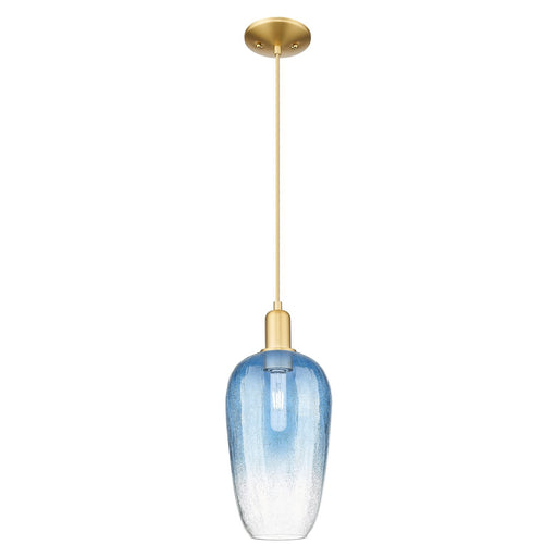 Innovations Brookhaven Flute 7in 1-Light Mini Pendant | Industrial Satin Gold Steel and Sapphire Blue Glass | Kitchen Island & | Model 716-1P-SG-G484-7SB