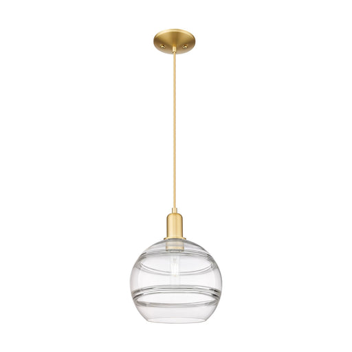 Innovations Rochester 10in 1-Light Mini Pendant | Industrial Satin Gold Steel and Clear Glass | Kitchen Island & Dining Room | Model 716-1P-SG-G556-10CL
