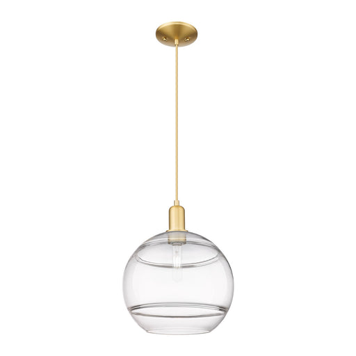 Innovations Rochester 12in 1-Light Mini Pendant | Industrial Satin Gold Steel and Clear Glass | Kitchen Island & Dining Room | Model 716-1P-SG-G556-12CL