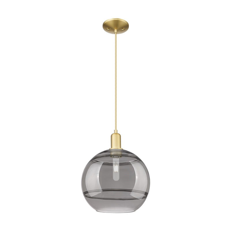 Innovations Rochester 12in 1-Light Mini Pendant | Industrial Satin Gold Steel and Light Smoke Glass | Kitchen Island & Dining | Model 716-1P-SG-G556-12SM