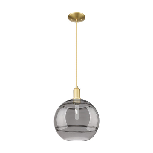 Innovations Rochester 12in 1-Light Mini Pendant | Industrial Satin Gold Steel and Light Smoke Glass | Kitchen Island & Dining | Model 716-1P-SG-G556-12SM
