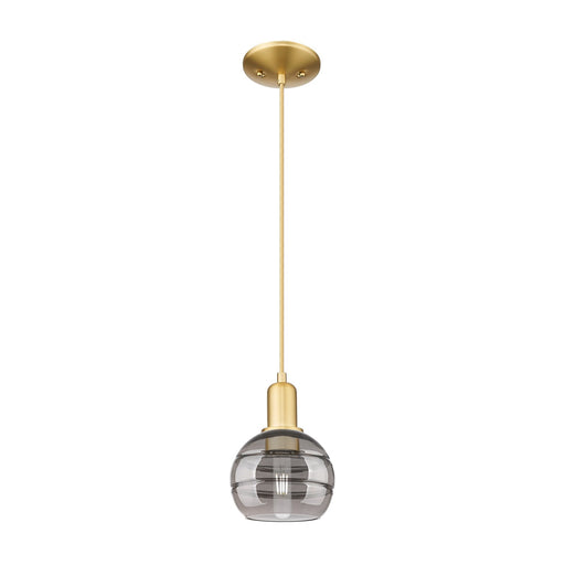 Innovations Rochester 6in 1-Light Mini Pendant | Industrial Satin Gold Steel and Light Smoke Glass | Kitchen Island & Dining | Model 716-1P-SG-G556-6SM