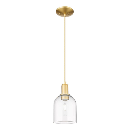 Innovations Bella 5.5in 1-Light Mini Pendant | Industrial Satin Gold Steel and Clear Glass | Kitchen Island & Dining Room | Model 716-1P-SG-G558-6CL