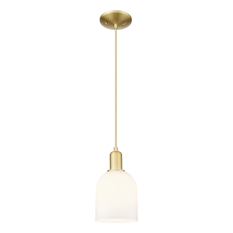 Innovations Bella 6in 1-Light Mini Pendant | Industrial Satin Gold Steel and White Glass | Kitchen Island & Dining Room | 5.5 | Model 716-1P-SG-G558-6GWH