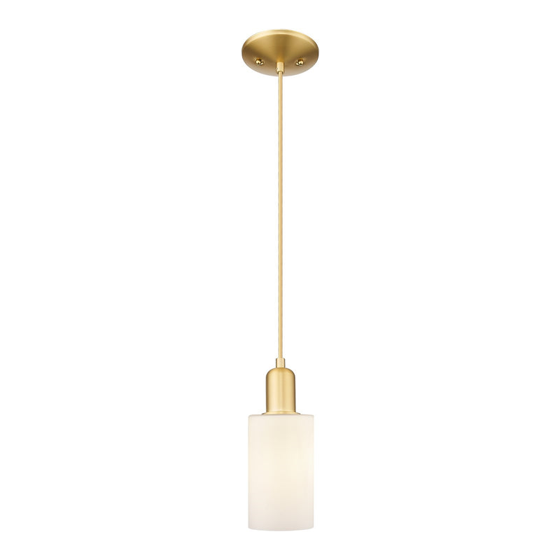 Innovations Clymer 4in 1-Light Mini Pendant | Industrial Satin Gold Steel and Matte White Glass | Kitchen Island & Dining Room | Model 716-1P-SG-G801