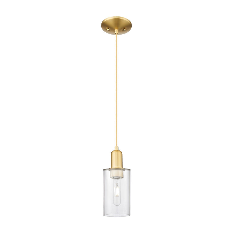 Innovations Clymer 4in 1-Light Mini Pendant | Industrial Satin Gold Steel and Clear Glass | Kitchen Island & Dining Room | 3.88 x | Model 716-1P-SG-G802