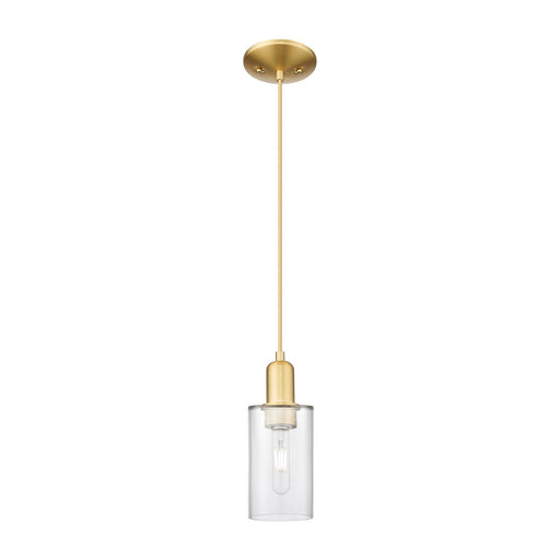 Innovations Clymer 4in 1-Light Mini Pendant | Industrial Satin Gold Steel and Clear Glass | Kitchen Island & Dining Room | 3.88 x | Model 716-1P-SG-G802