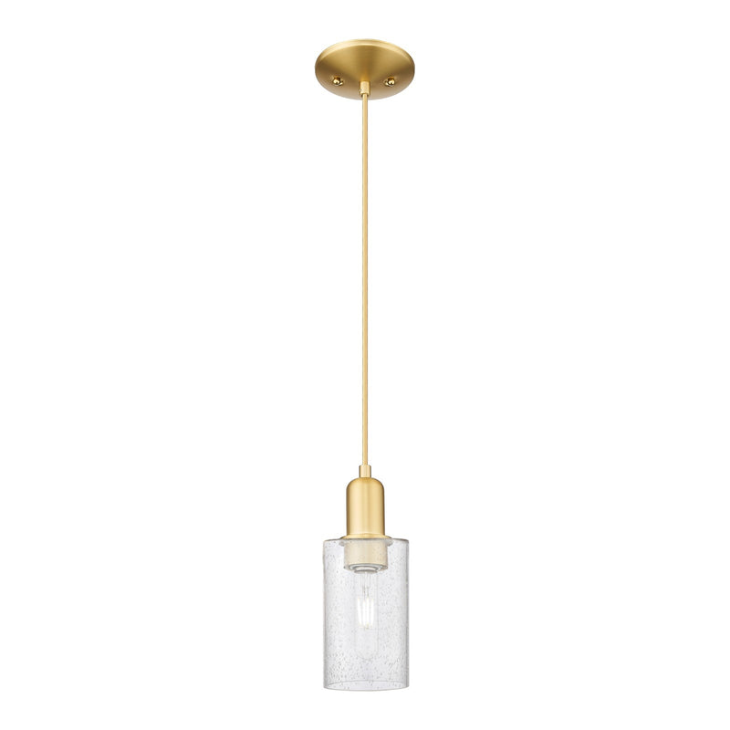 Innovations Clymer 4in 1-Light Mini Pendant | Industrial Satin Gold Steel and Seedy Glass | Kitchen Island & Dining Room | 3.88 x | Model 716-1P-SG-G804