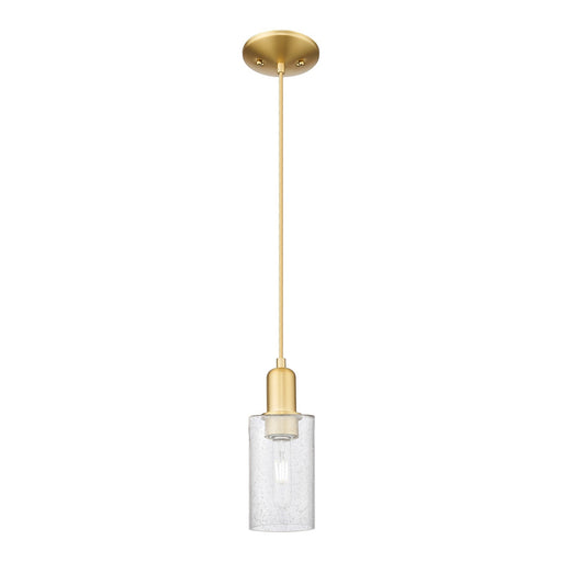 Innovations Clymer 4in 1-Light Mini Pendant | Industrial Satin Gold Steel and Seedy Glass | Kitchen Island & Dining Room | 3.88 x | Model 716-1P-SG-G804