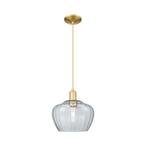 Innovations Fenton 11in 1-Light Mini Pendant | Industrial Satin Gold Steel and Clear Ribbed Glass | Kitchen Island & Dining Room | Model 716-1P-SG-G92-L