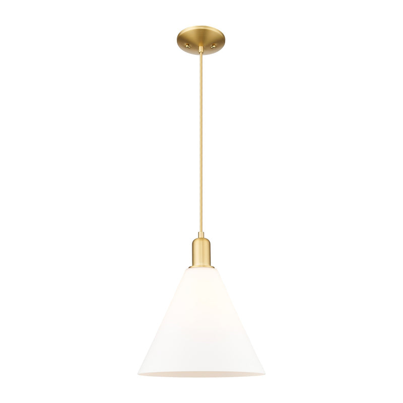 Innovations Berkshire Glass 12in 1-Light Mini Pendant | Industrial Satin Gold Steel and Matte White Glass | Kitchen Island & | Model 716-1P-SG-GBC-121