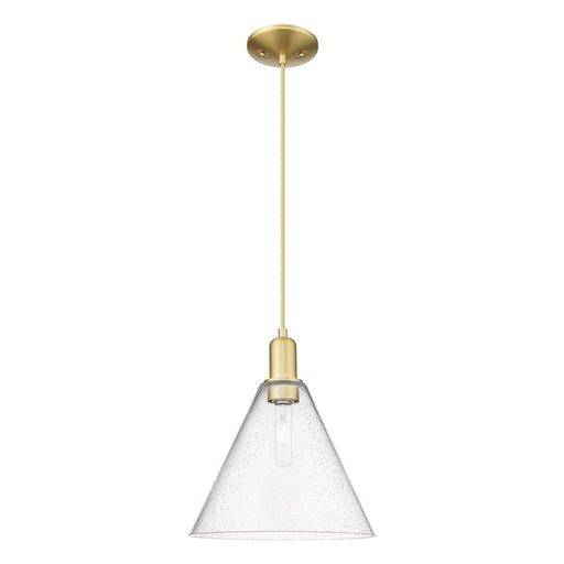 Innovations Berkshire Glass 12in 1-Light Mini Pendant | Industrial Satin Gold Steel and Seedy Glass | Kitchen Island & Dining | Model 716-1P-SG-GBC-124