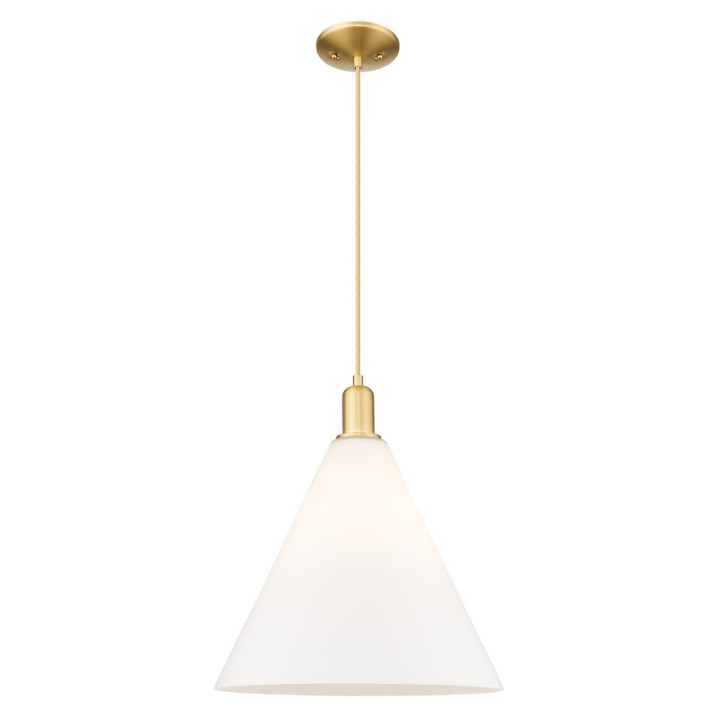 Innovations Berkshire Glass 16in 1-Light Mini Pendant | Industrial Satin Gold Steel and Matte White Glass | Kitchen Island & | Model 716-1P-SG-GBC-161
