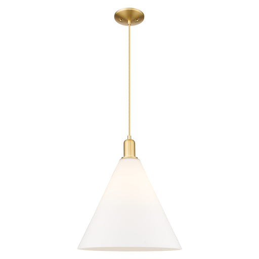 Innovations Berkshire Glass 16in 1-Light Mini Pendant | Industrial Satin Gold Steel and Matte White Glass | Kitchen Island & | Model 716-1P-SG-GBC-161