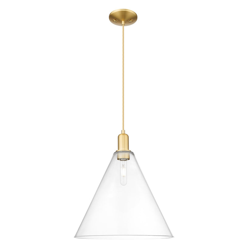 Innovations Berkshire Glass 16in 1-Light Mini Pendant | Industrial Satin Gold Steel and Clear Glass | Kitchen Island & Dining | Model 716-1P-SG-GBC-162