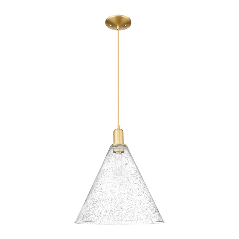 Innovations Berkshire Glass 16in 1-Light Mini Pendant | Industrial Satin Gold Steel and Seedy Glass | Kitchen Island & Dining | Model 716-1P-SG-GBC-164