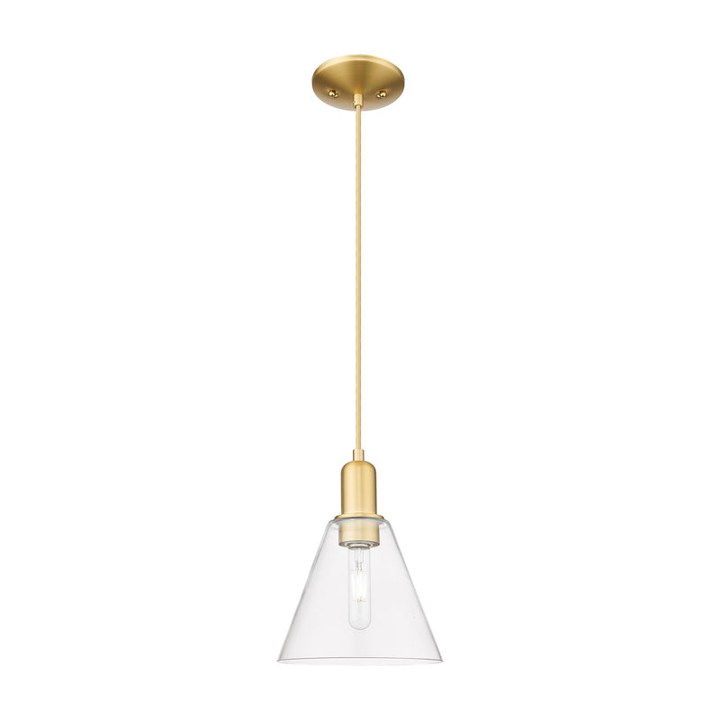 Innovations Berkshire Glass 8in 1-Light Mini Pendant | Industrial Satin Gold Steel and Clear Glass | Kitchen Island & Dining Room | Model 716-1P-SG-GBC-82