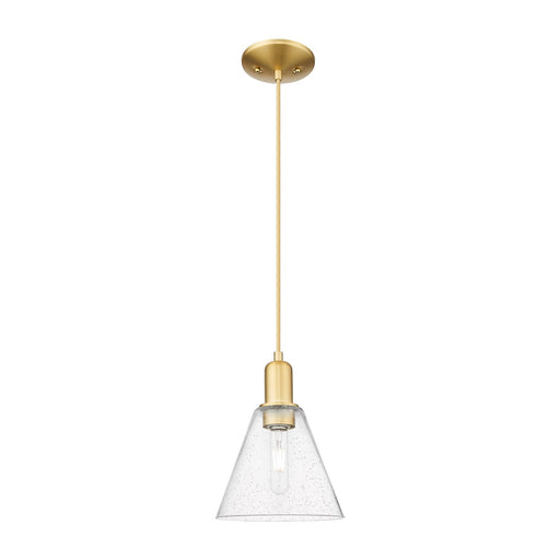 Innovations Berkshire Glass 8in 1-Light Mini Pendant | Industrial Satin Gold Steel and Seedy Glass | Kitchen Island & Dining Room | Model 716-1P-SG-GBC-84