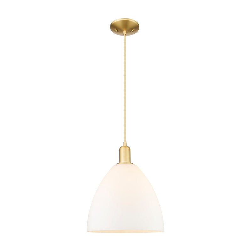 Innovations Bristol 12in 1-Light Mini Pendant | Industrial Satin Gold and Matte White Glass | Kitchen Island & Dining Room | 12 | Model 716-1P-SG-GBD-121