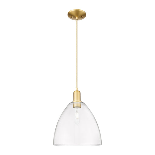 Innovations Bristol 12in 1-Light Mini Pendant | Industrial Satin Gold Steel and Clear Glass | Kitchen Island & Dining Room | 12 | Model 716-1P-SG-GBD-122