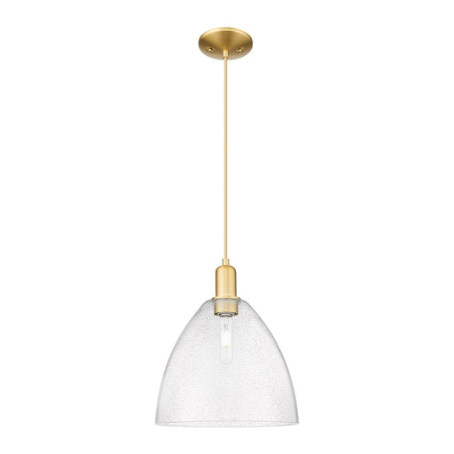 Innovations Bristol 12in 1-Light Mini Pendant | Industrial Satin Gold Steel and Seedy Glass | Kitchen Island & Dining Room | 12 | Model 716-1P-SG-GBD-124