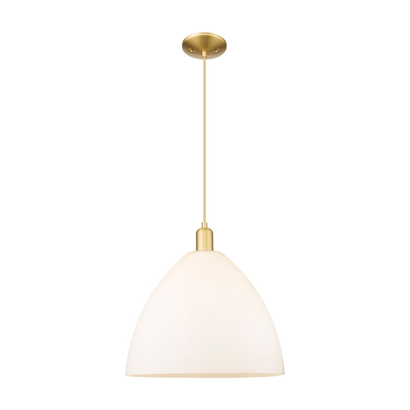 Innovations Bristol 16in 1-Light Mini Pendant | Industrial Satin Gold Steel and Matte White Glass | Kitchen Island & Dining Room | Model 716-1P-SG-GBD-161