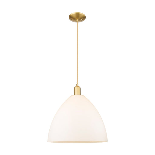 Innovations Bristol 16in 1-Light Mini Pendant | Industrial Satin Gold Steel and Matte White Glass | Kitchen Island & Dining Room | Model 716-1P-SG-GBD-161