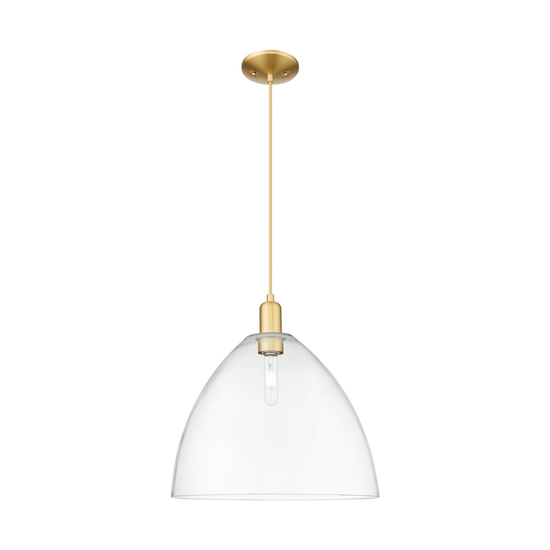 Innovations Bristol 16in 1-Light Mini Pendant | Industrial Satin Gold Steel and Clear Glass | Kitchen Island & Dining Room | Model 716-1P-SG-GBD-162