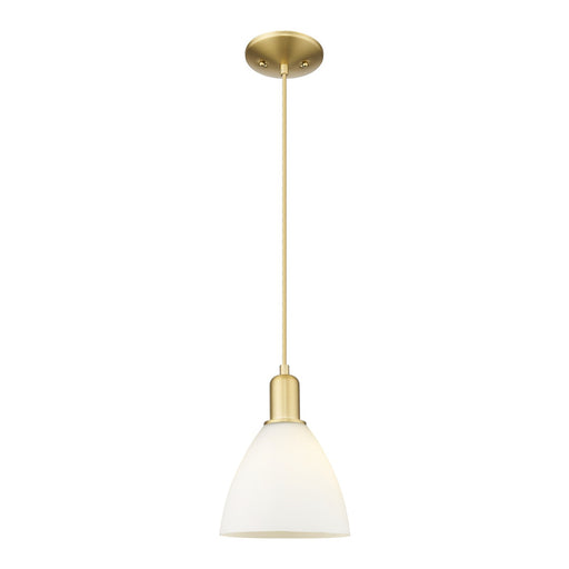 Innovations Bristol 7.5in 1-Light Mini Pendant | Industrial Satin Gold Steel and Matte White Glass | Kitchen Island & Dining | Model 716-1P-SG-GBD-751
