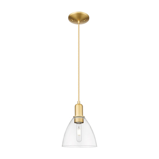 Innovations Bristol 8in 1-Light Mini Pendant | Industrial Satin Gold Steel and Clear Glass | Kitchen Island & Dining Room | Damp | Model 716-1P-SG-GBD-752