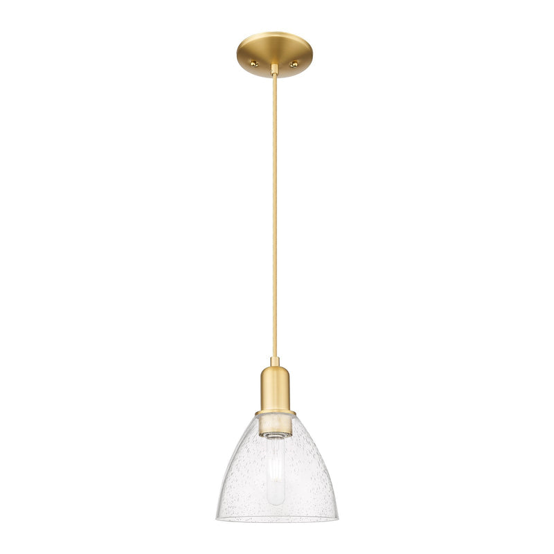 Innovations Bristol 8in 1-Light Mini Pendant | Industrial Satin Gold Steel and Seedy Glass | Kitchen Island & Dining Room | 7.5 | Model 716-1P-SG-GBD-754