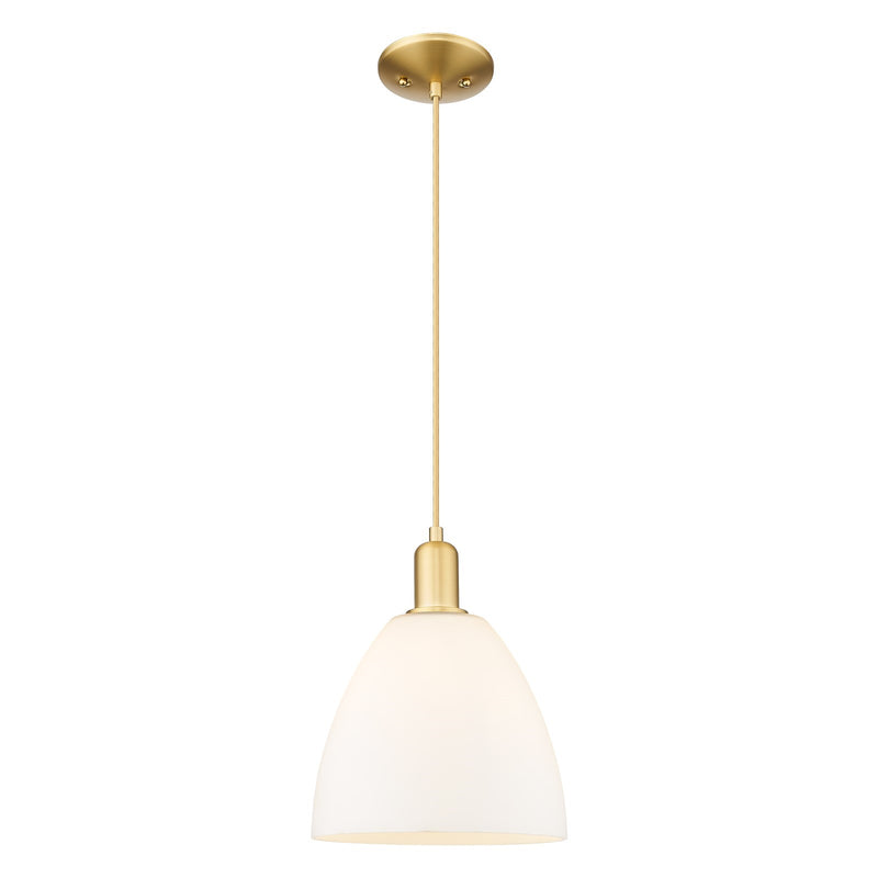 Innovations Bristol 9in 1-Light Mini Pendant | Industrial Satin Gold Steel and Matte White Glass | Kitchen Island & Dining Room | Model 716-1P-SG-GBD-91