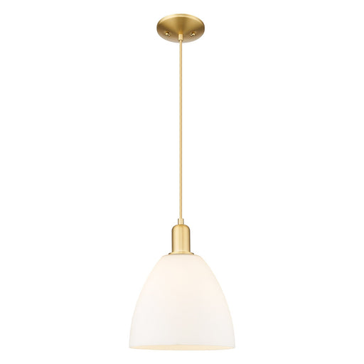 Innovations Bristol 9in 1-Light Mini Pendant | Industrial Satin Gold Steel and Matte White Glass | Kitchen Island & Dining Room | Model 716-1P-SG-GBD-91