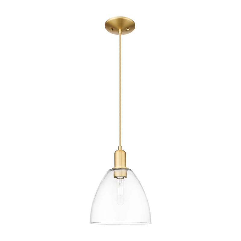 Innovations Bristol 9in 1-Light Mini Pendant | Industrial Satin Gold Steel and Clear Glass | Kitchen Island & Dining Room | 9 x 9 | Model 716-1P-SG-GBD-92
