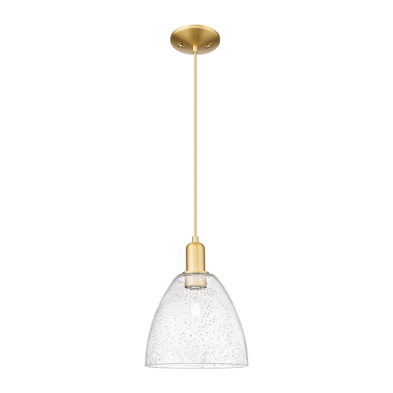 Innovations Bristol 9in 1-Light Mini Pendant | Industrial Satin Gold Steel and Seedy Glass | Kitchen Island & Dining Room | 9 x 9 | Model 716-1P-SG-GBD-94