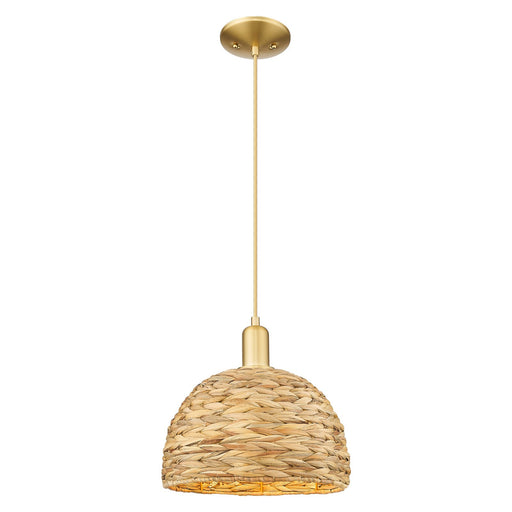 Innovations Woven Rattan 12in 1-Light Mini Pendant | Industrial Satin Gold Steel and Natural Fiber Shade | Kitchen Island & | Model 716-1P-SG-RBD-12-NAT