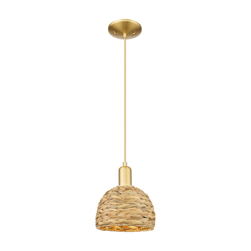 Innovations Woven Rattan 8in 1-Light Mini Pendant | Rustic Farmhouse Satin Gold Steel and Natural Woven Rattan Shade | Kitchen | Model 716-1P-SG-RBD-8-NAT