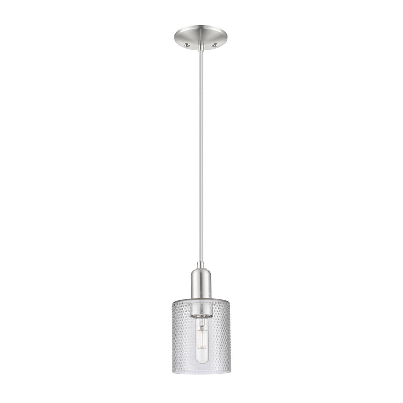 Innovations Cobbleskill 5in 1-Light Mini Pendant | Industrial Brushed Satin Nickel Steel and Clear Glass | Kitchen Island & Dining | Model 716-1P-SN-G112