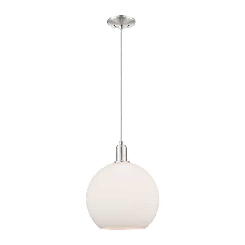 Innovations Athens 12in 1-Light Mini Pendant | Industrial Brushed Satin Nickel and Matte White Glass | Kitchen Island & Dining | Model 716-1P-SN-G121-12