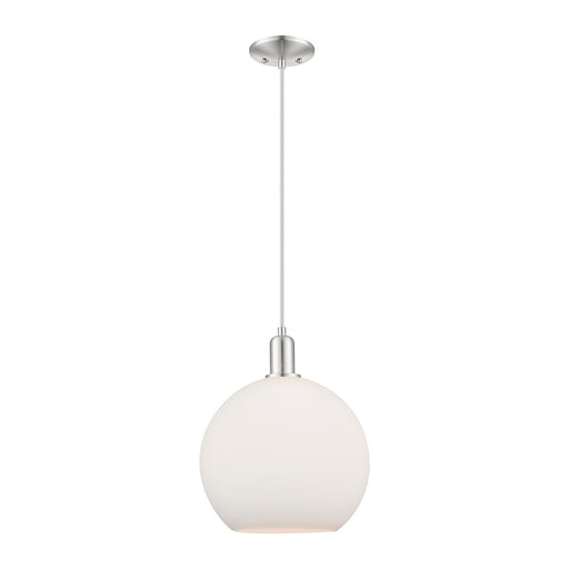 Innovations Athens 12in 1-Light Mini Pendant | Industrial Brushed Satin Nickel and Matte White Glass | Kitchen Island & Dining | Model 716-1P-SN-G121-12