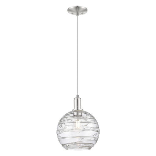 Innovations Athens Deco Swirl 10in 1-Light Mini Pendant | Industrial Brushed Satin Nickel Steel and Clear Glass | Kitchen | Model 716-1P-SN-G1213-10CL