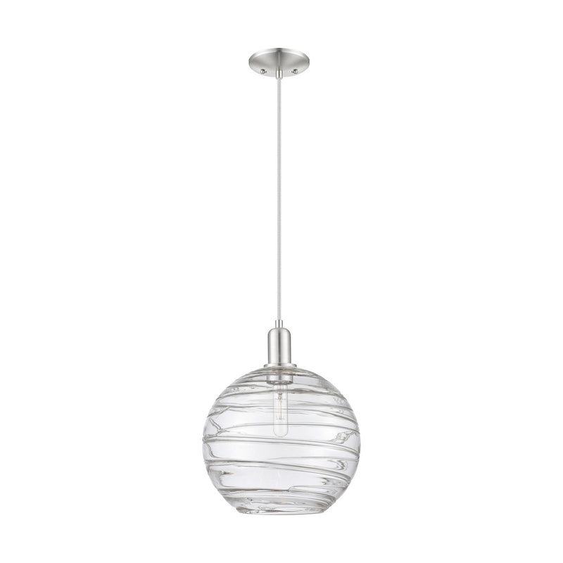 Innovations Athens Deco Swirl 12in 1-Light Mini Pendant | Industrial Brushed Satin Nickel and Clear Deco Swirl Glass | Model 716-1P-SN-G1213-12CL