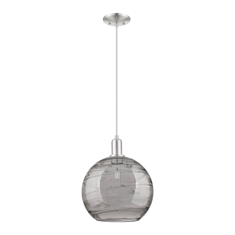 Innovations Athens Deco Swirl 12in 1-Light Mini Pendant | Industrial Brushed Satin Nickel and Light Smoke Glass | Kitchen | Model 716-1P-SN-G1213-12SM