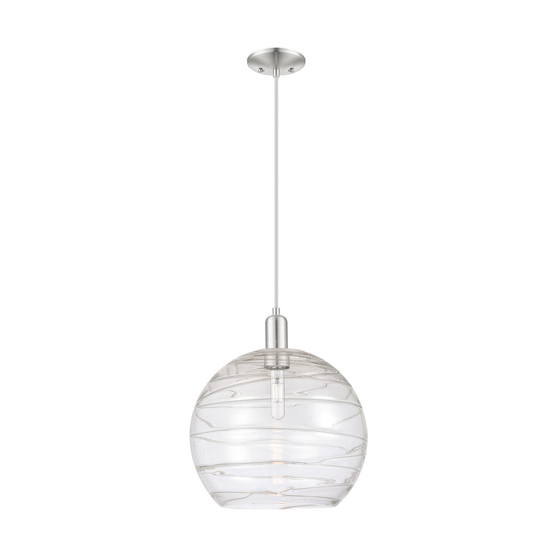 Innovations Athens Deco Swirl 14in 1-Light Mini Pendant | Industrial Brushed Satin Nickel and Clear Deco Swirl Glass | Model 716-1P-SN-G1213-14CL