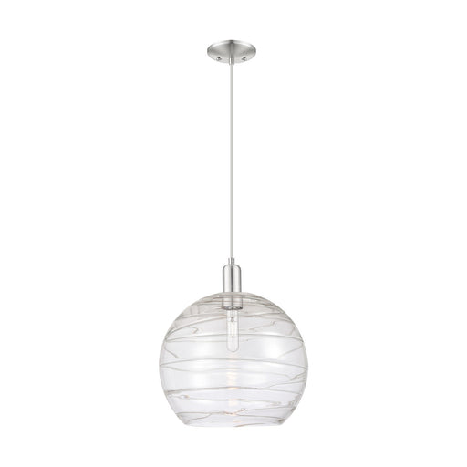 Innovations Athens Deco Swirl 14in 1-Light Mini Pendant | Industrial Brushed Satin Nickel and Clear Deco Swirl Glass | Model 716-1P-SN-G1213-14CL
